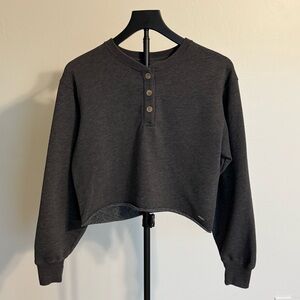 Hollister Charcoal Gray Cropped Henley Sweatshirt Raw Hem Button Front XXS